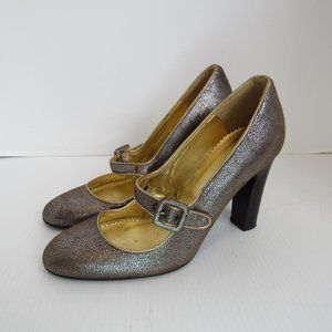 J. Crew Metallic Silver Mary Jane Leather Heels Pumps